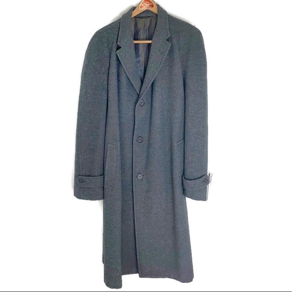 Vintage Harris Tweed 100% Wool Over Coat / Topcoat Long, Grey Blue, XXL